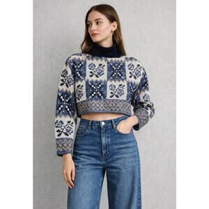 Vtg Colter Bay Floral Chunky Knit‎ 80’ 90’ Grandma Cropped Floral Aztec USA Roll